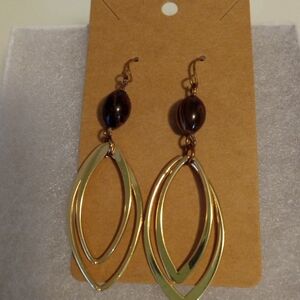Elegant Gold and Brown Double Oval Earrings